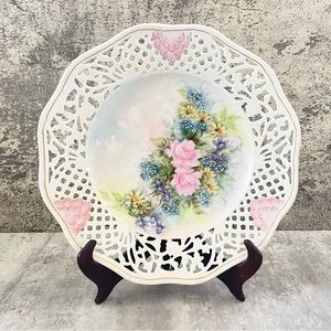 Vtg Schumann Arzberg Bavaria Germany Floral Filigree Hand Paint Plate 10” c1960